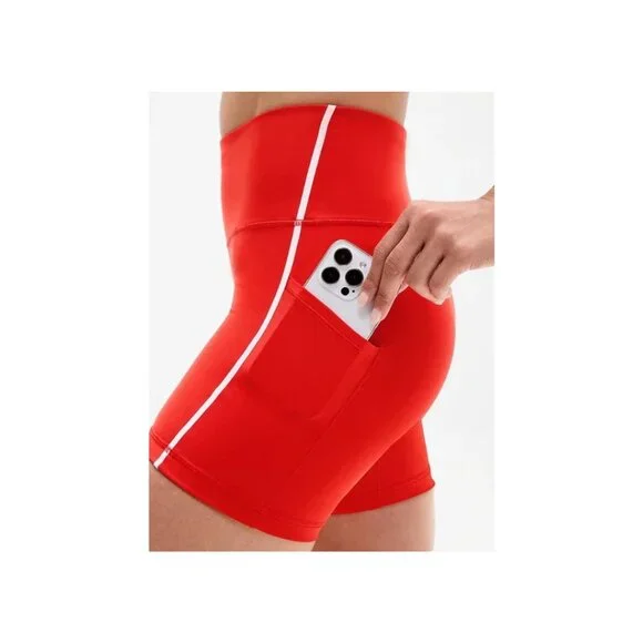 Athleta Interval Stash High Rise Tipped 5" Short Cardinal/Bright White Sz M - Picture 7 of 10